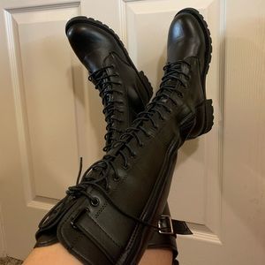 black (combat?) under the knee boots
